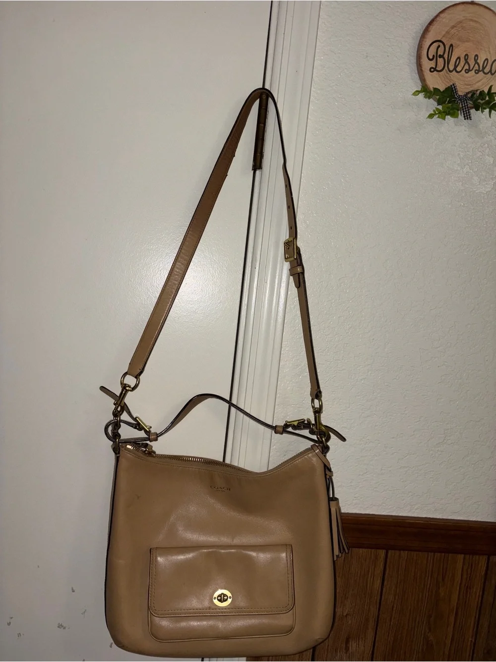Coach Leather Shoulder Bag in Light Beige/Tan